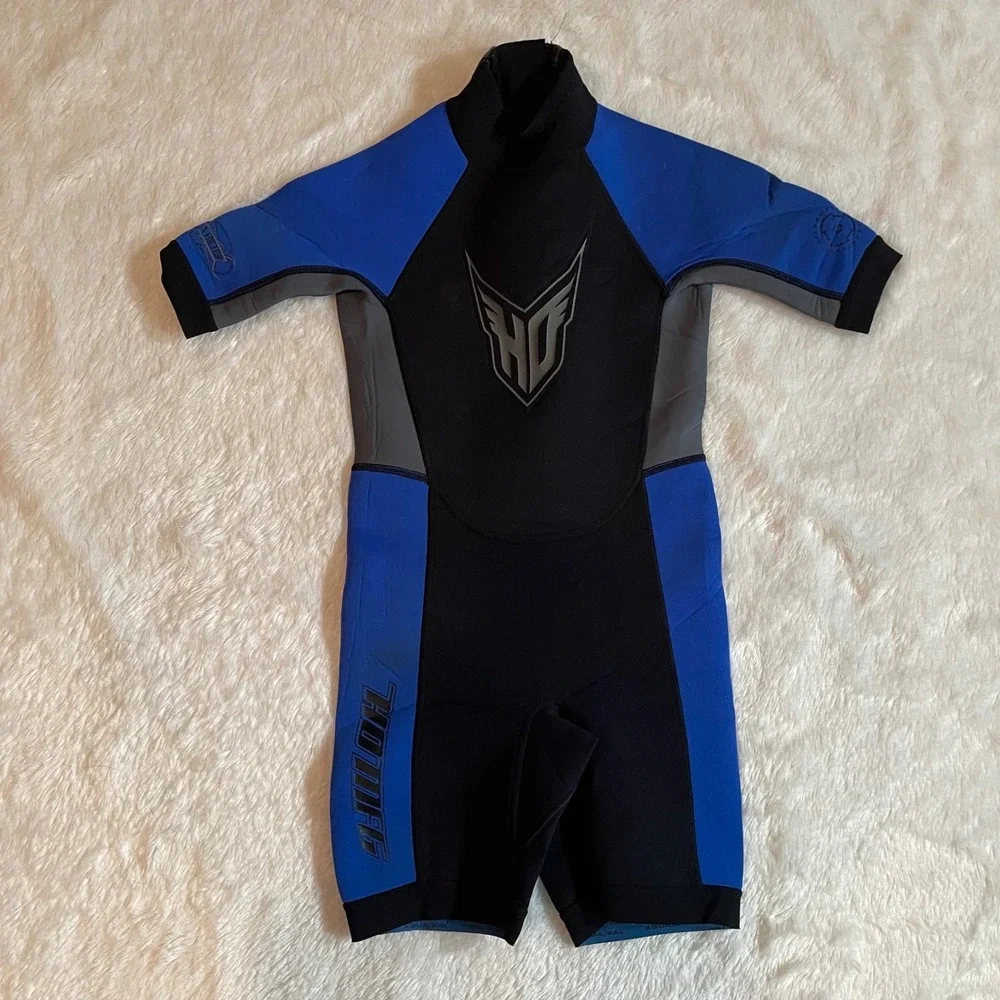 HO Sports Junior 8 Wetsuit Kids Black Blue Grey Shorty Front Zip Neoprene Suit